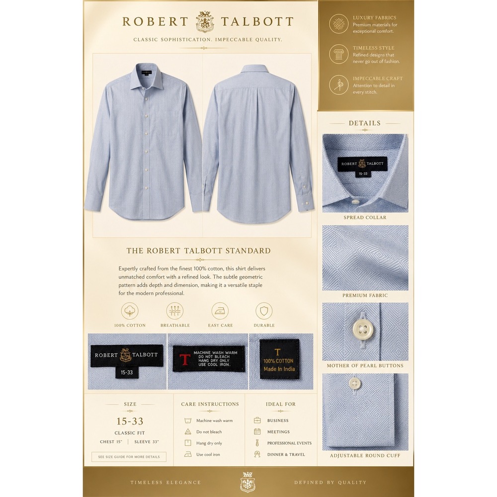 Robert Talbott Mens Blue Geometric Diamond Dress Shirt 15-33 Classic Fit